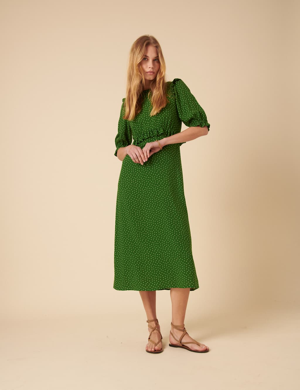 Pure Cotton Polka Dot Frill Detail Midi Tea Dress 2 of 4