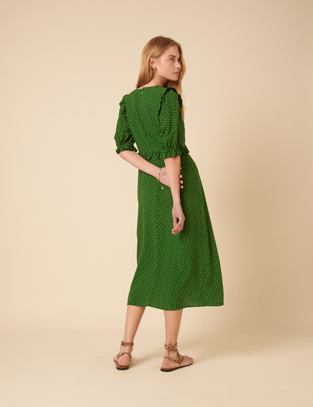 Pure Cotton Polka Dot Frill Detail Midi Tea Dress 3 of 4