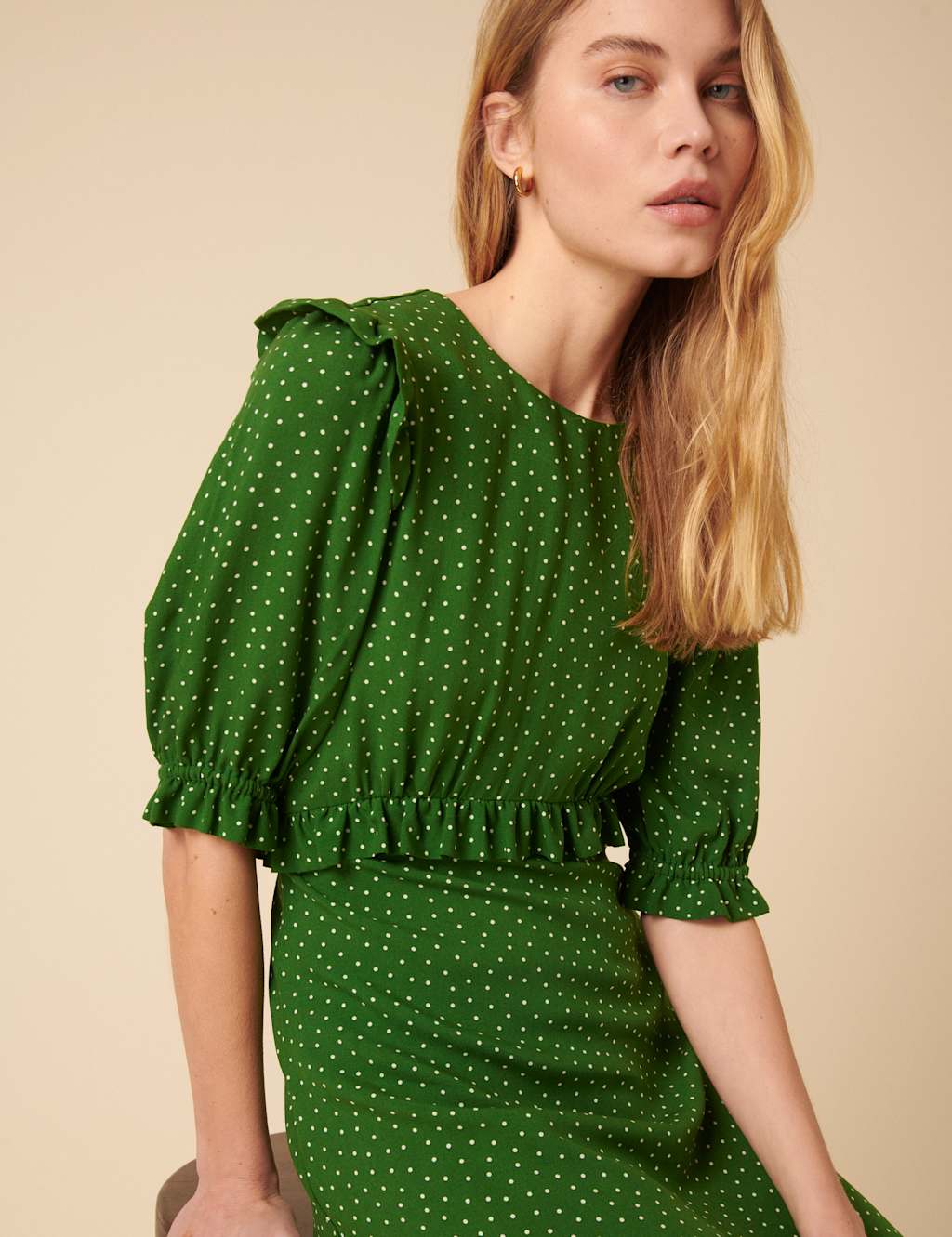 Pure Cotton Polka Dot Frill Detail Midi Tea Dress 4 of 4