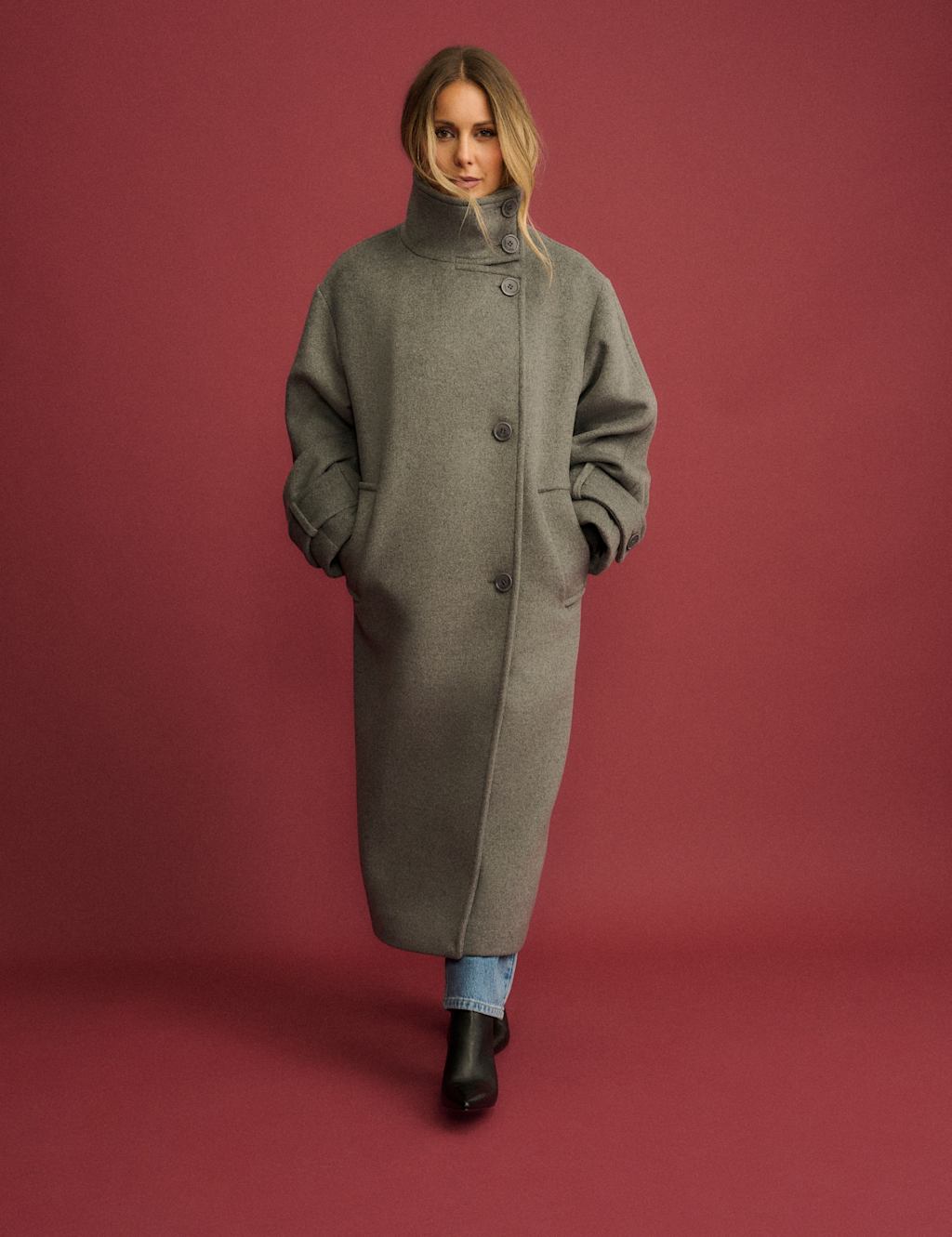 Nobody’s Child x Louise Thompson at M&S Funnel Neck Longline Coat with Wool