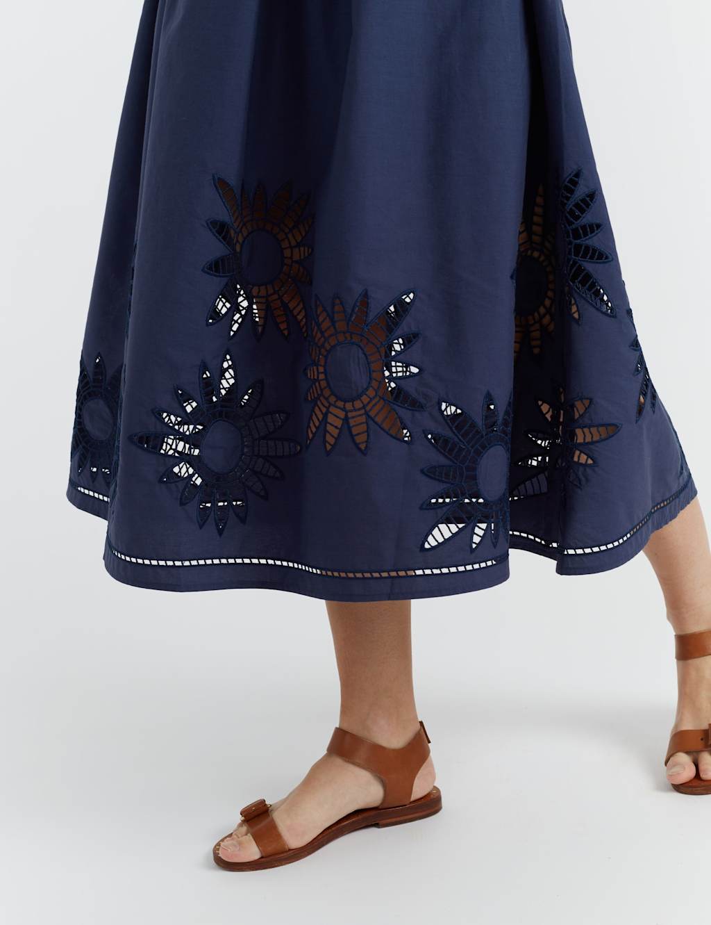 Pure Cotton Broderie Midi Waisted Dress 2 of 4