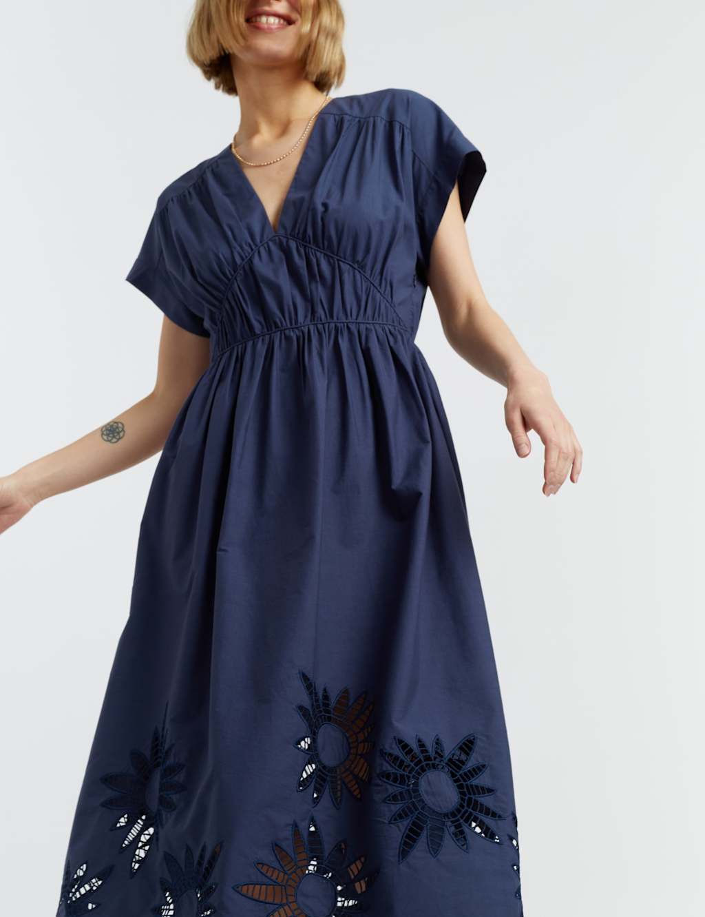 Pure Cotton Broderie Midi Waisted Dress 3 of 4