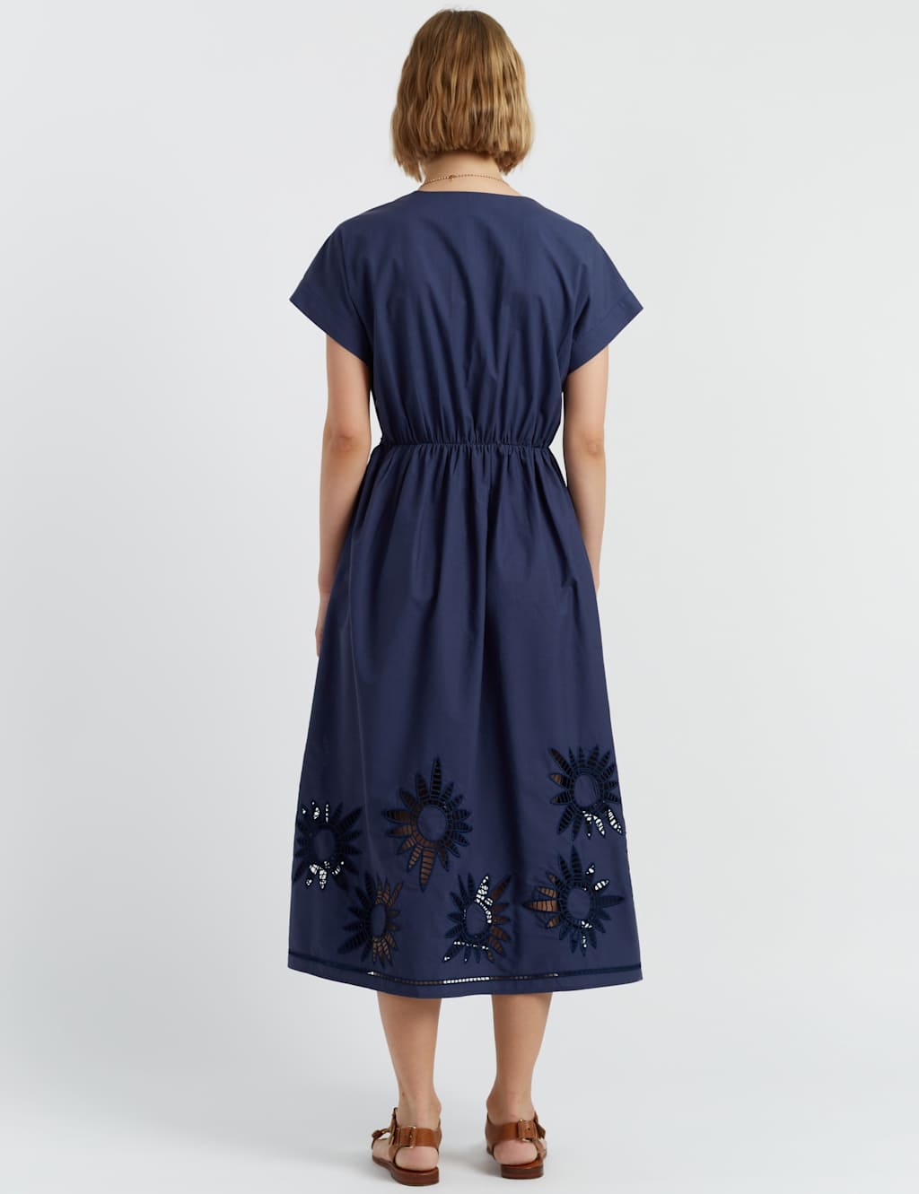 Pure Cotton Broderie Midi Waisted Dress 4 of 4