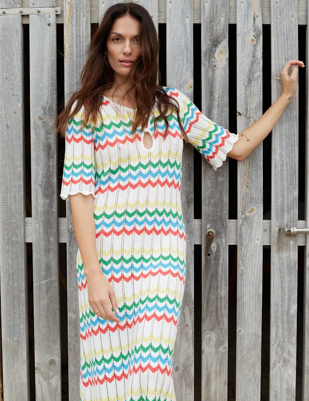 Pure Cotton Knitted Striped Maxi Dress 3 of 8