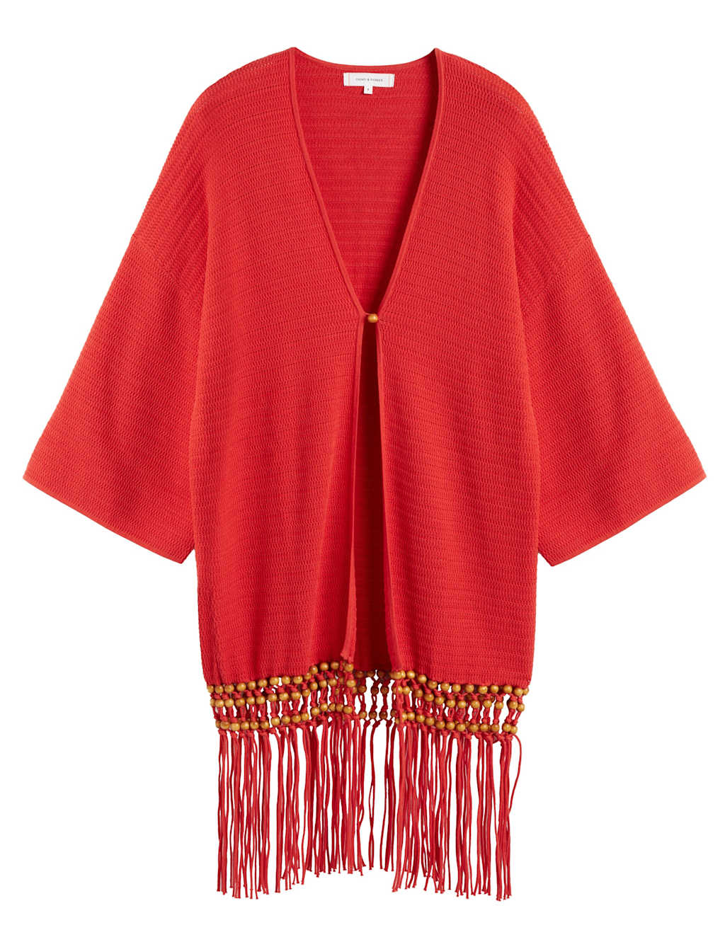 Pure Cotton Textured V-Neck Tassel Kaftan 2 of 3