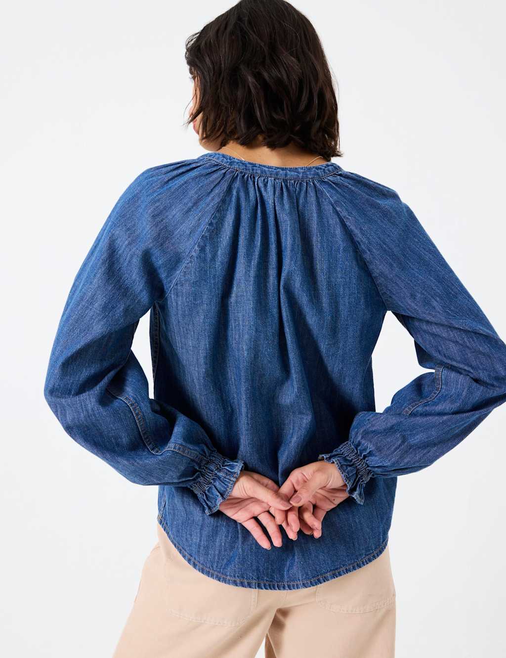 Denim Notch Neck Popover Blouse 3 of 6