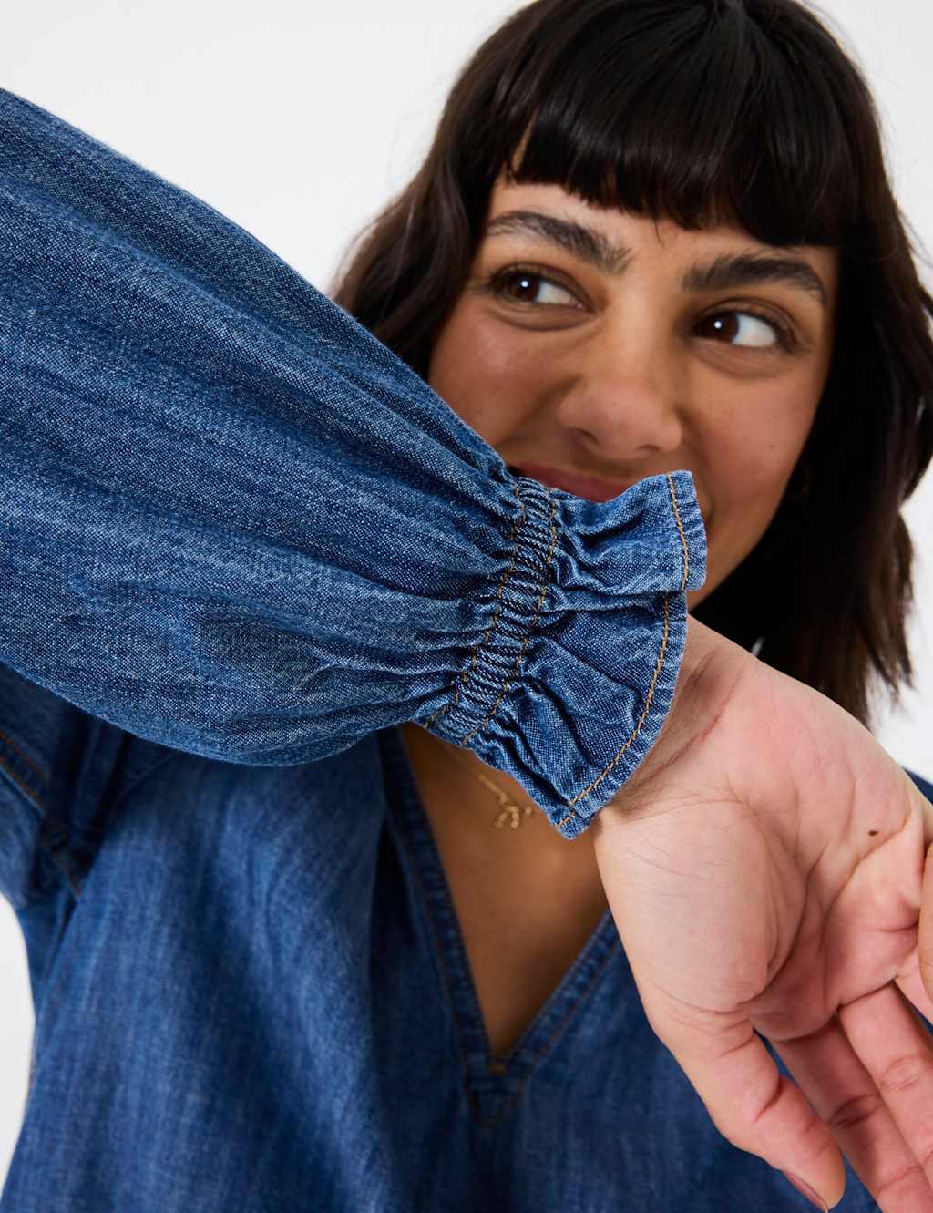 Denim Notch Neck Popover Blouse 4 of 6