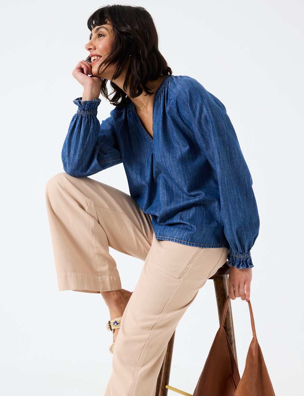Denim Notch Neck Popover Blouse 5 of 6