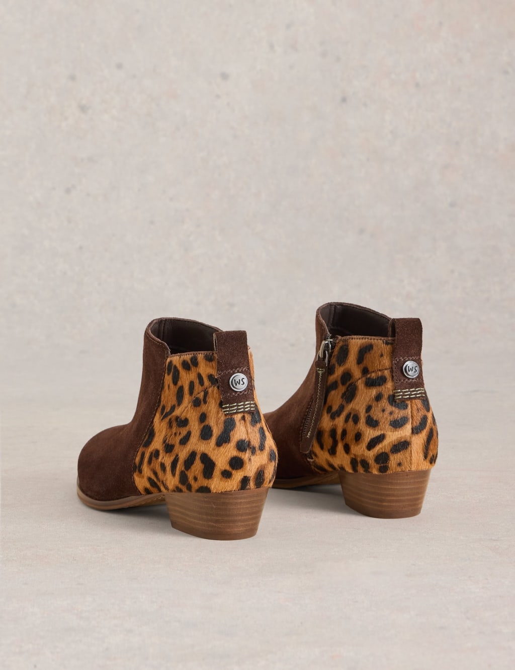 Wide Fit Suede Leopard Print Block Heel Ankle Boots
