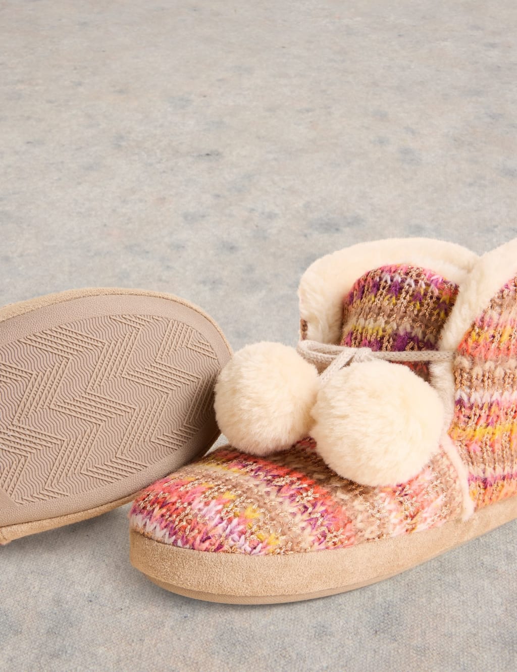 Knitted Pom Pom Slipper Boots White Stuff M S