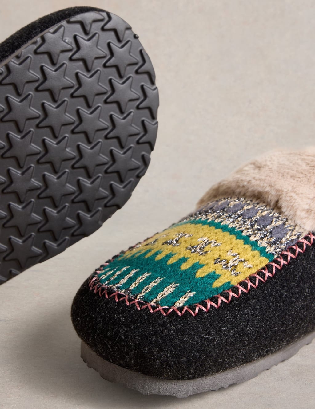 Shearling Lined Knitted Mule Slippers 4 of 4