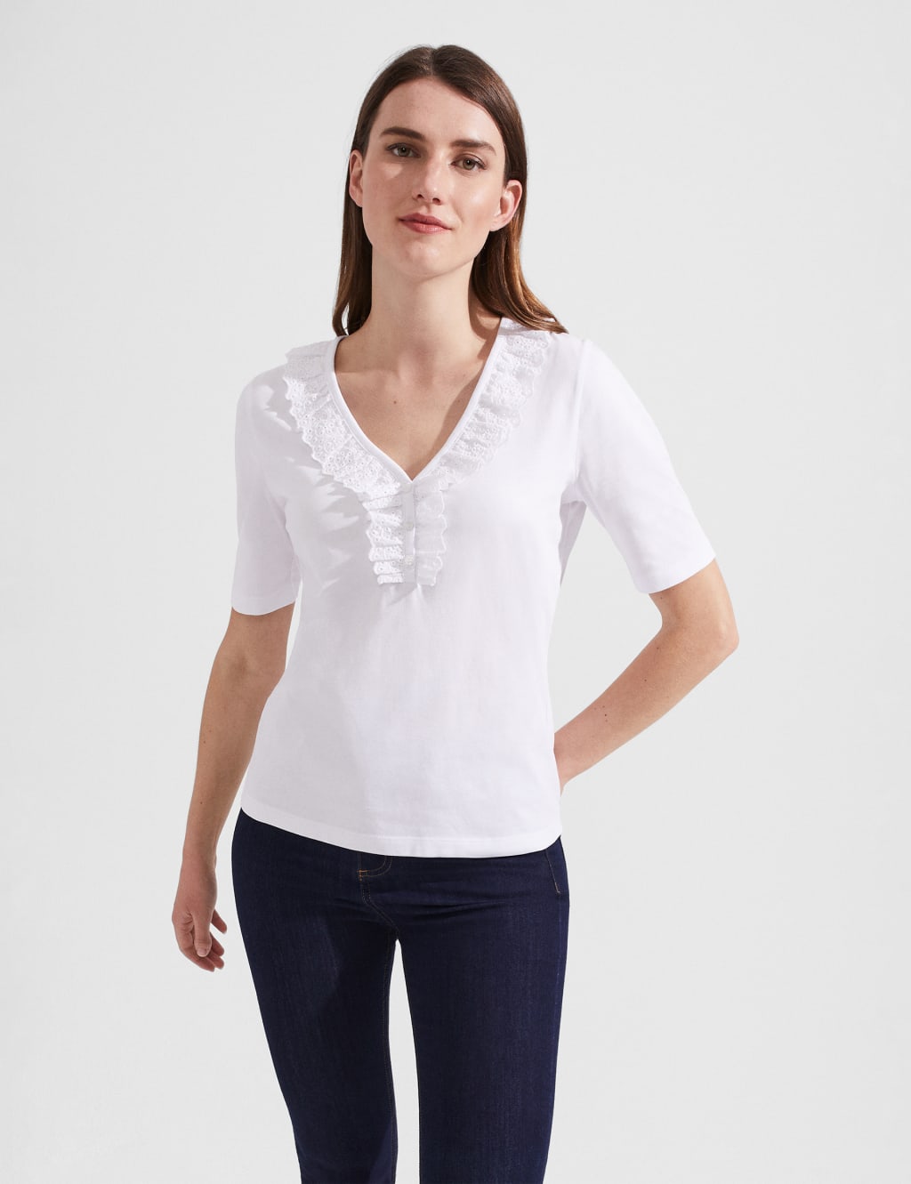 Pure Cotton Broderie Frill Detail Top 1 of 4