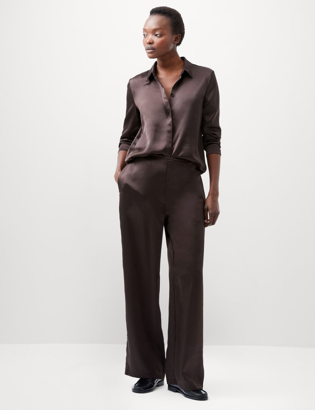 Satin Elasticated Waist Wide Leg Trousers 3 of 4
