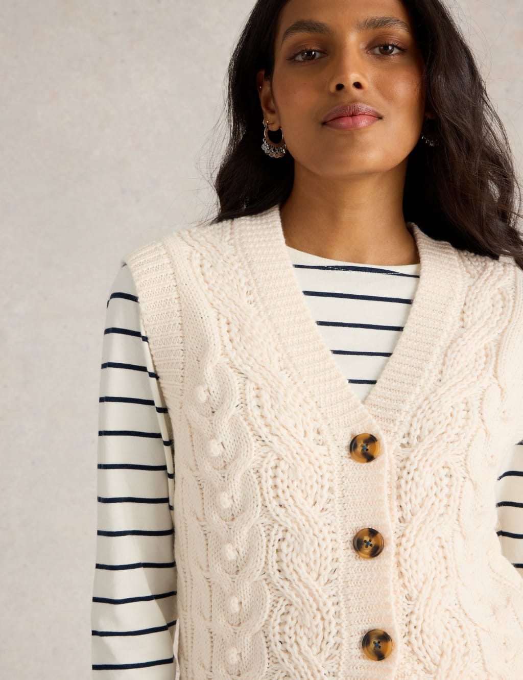 Wool Blend Cable Knit Sleeveless Cardigan White Stuff M S