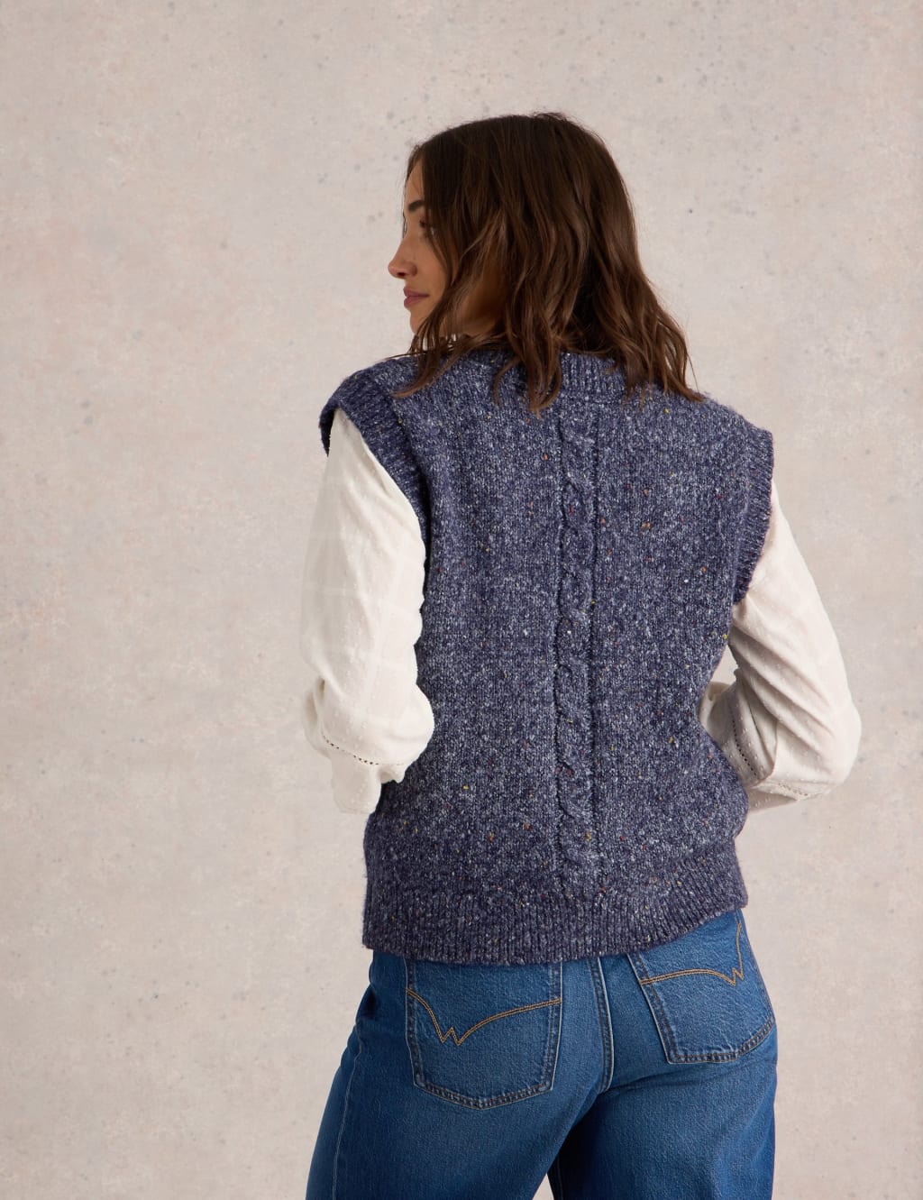 Cable Knit Sleeveless Cardigan With Wool White Stuff M S