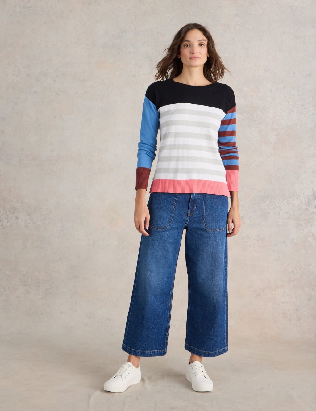 Cotton Rich Striped Crew Neck Jumper