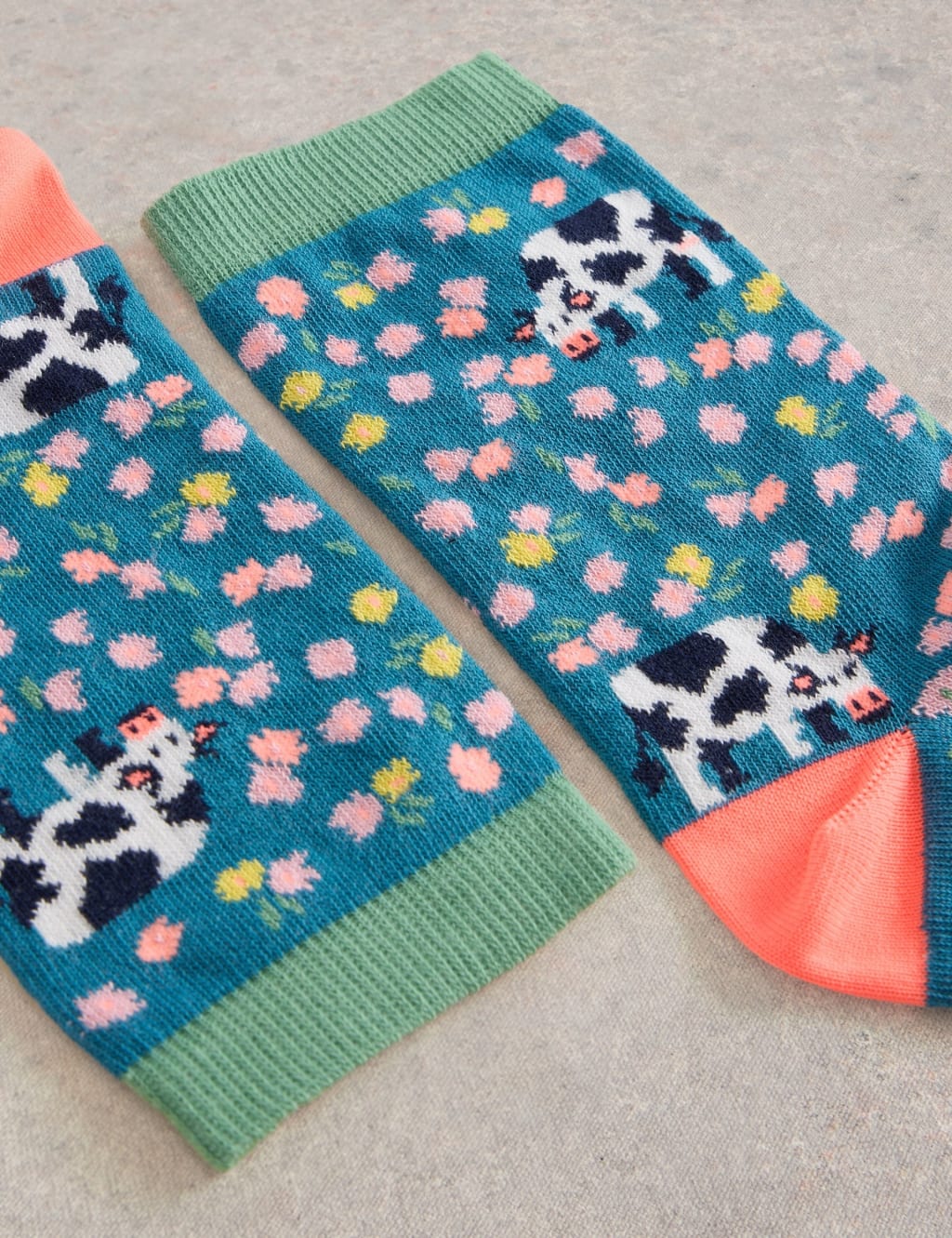 Cotton Rich Cow Floral Ankle High Socks 2 of 2