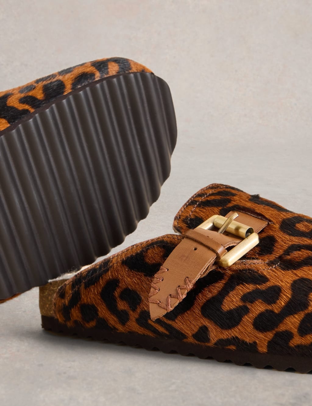 White leopard mules on sale