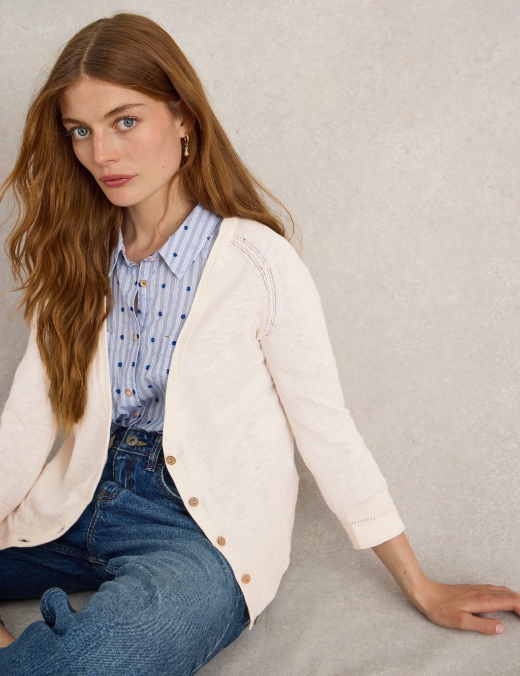Cotton Rich V-Neck Cardigan with Linen 4 of 6