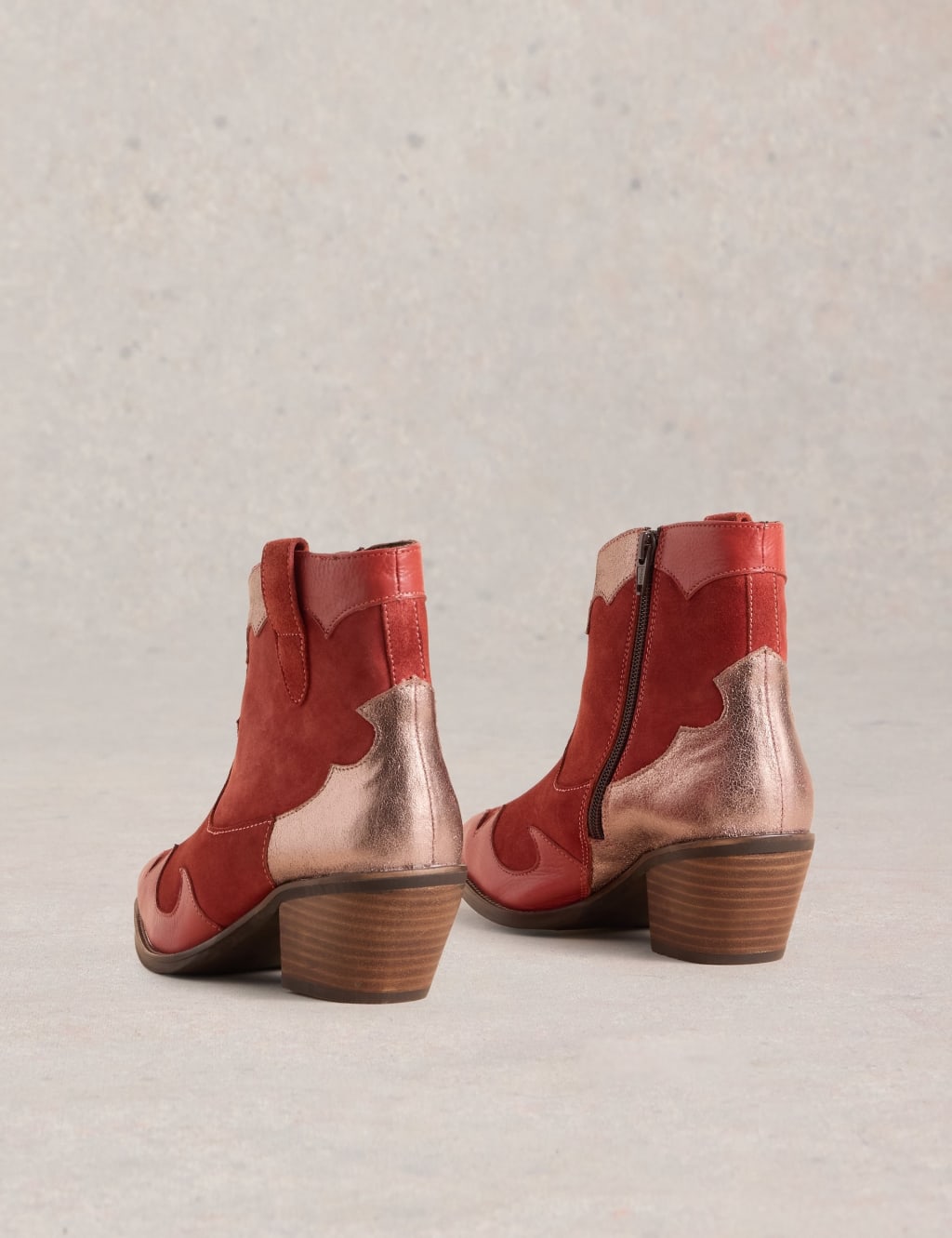 Leather Patchwork Block Heel Ankle Boots 3 of 4