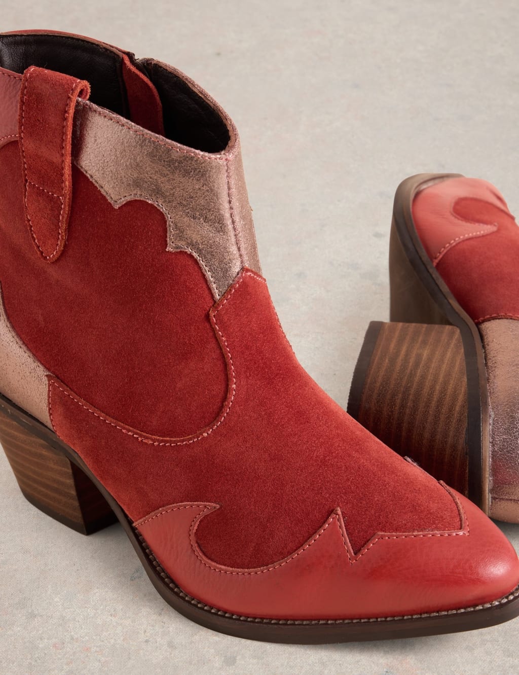 Leather Patchwork Block Heel Ankle Boots 4 of 4
