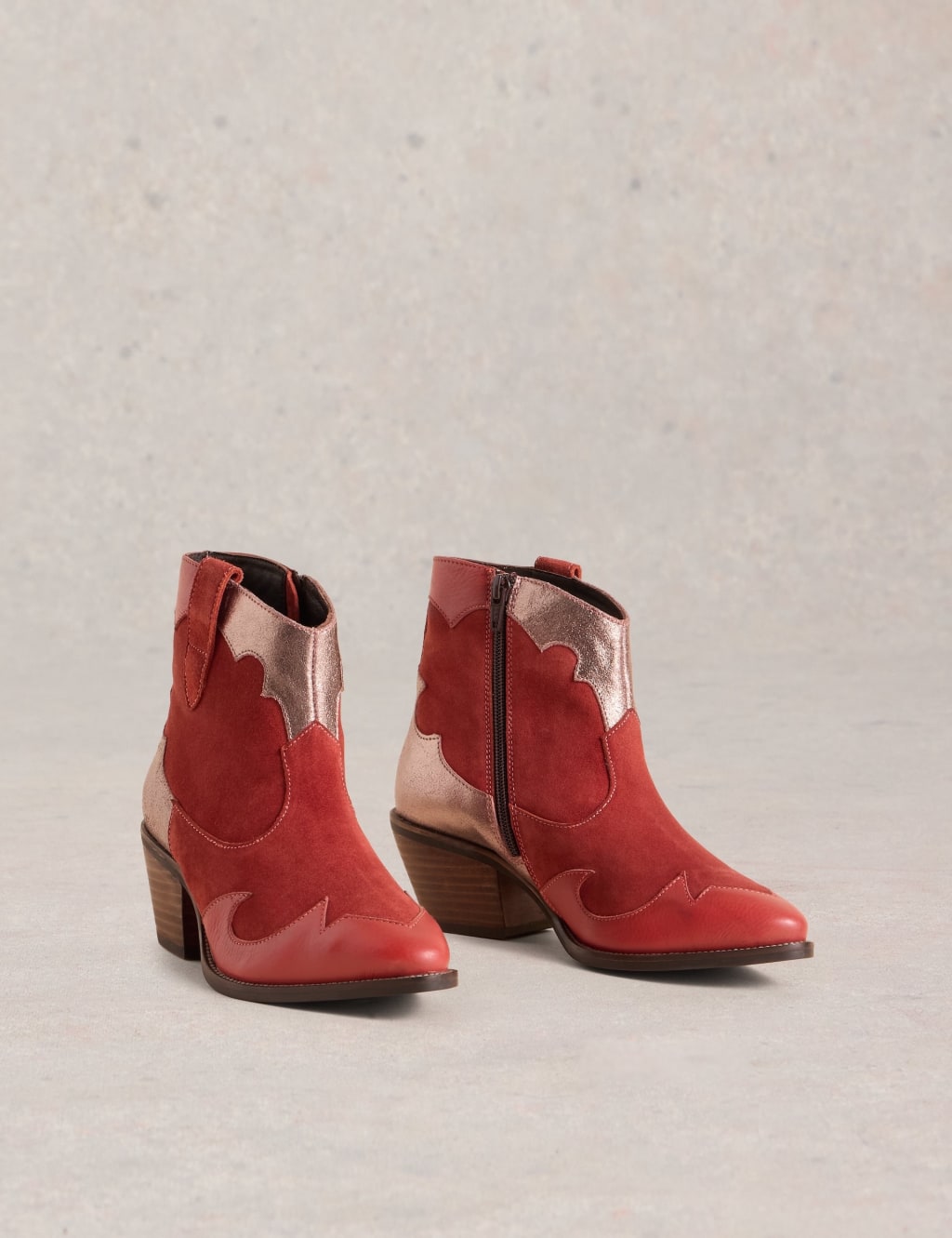 Leather Patchwork Block Heel Ankle Boots 2 of 4