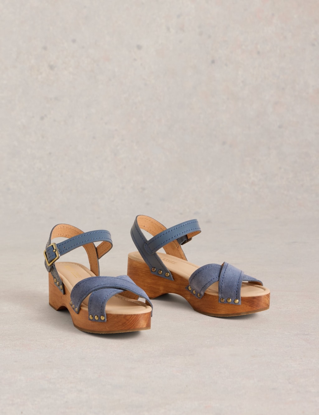 Suede Ankle Strap Block Heel Clogs 2 of 4