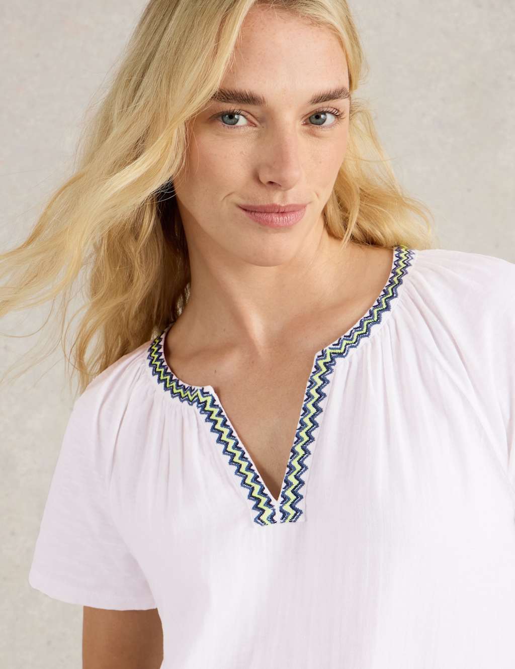 Pure Cotton Embroidered V-Neck Top 5 of 6