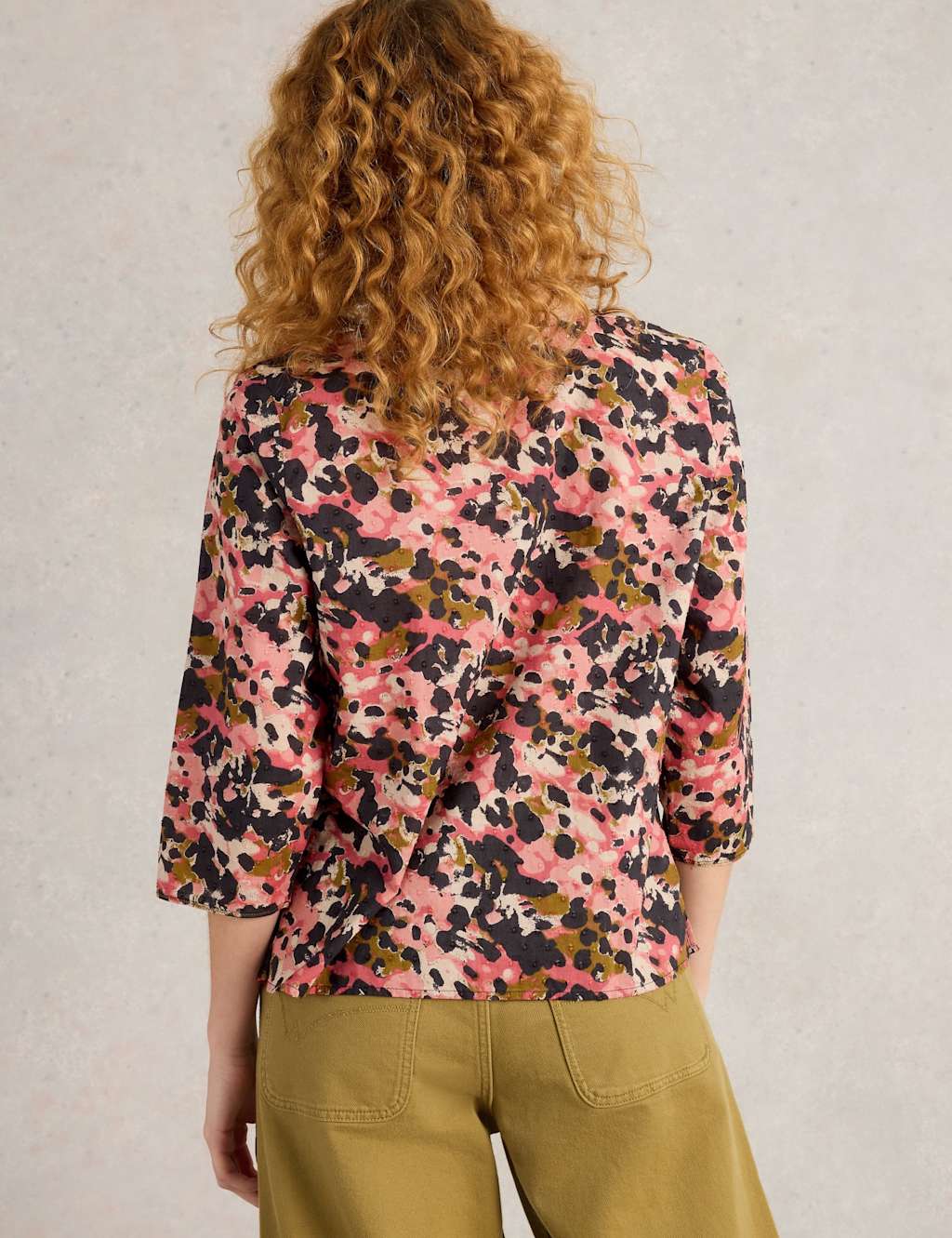 Pure Cotton Abstract V-Neck Shirred Blouse 5 of 7