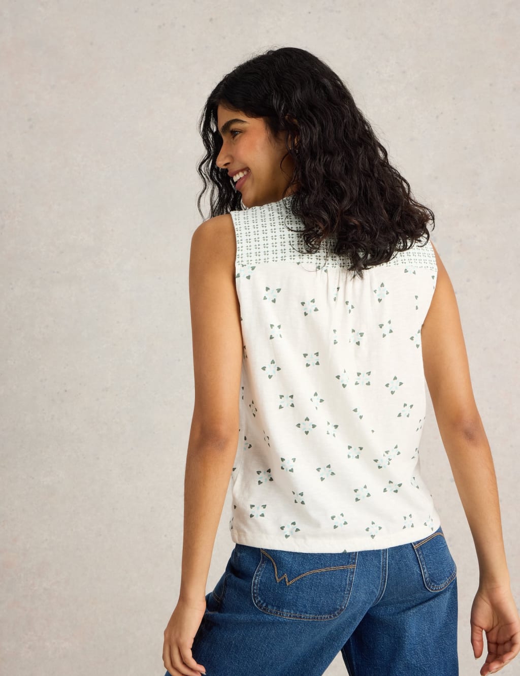 Pure Cotton Floral Tie Hem Sleeveless Shirt 4 of 6