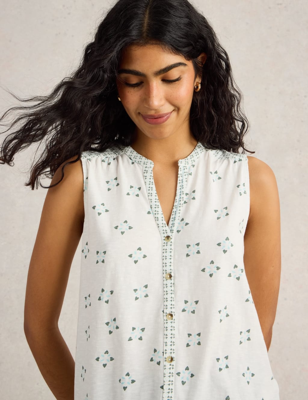 Pure Cotton Floral Tie Hem Sleeveless Shirt 5 of 6