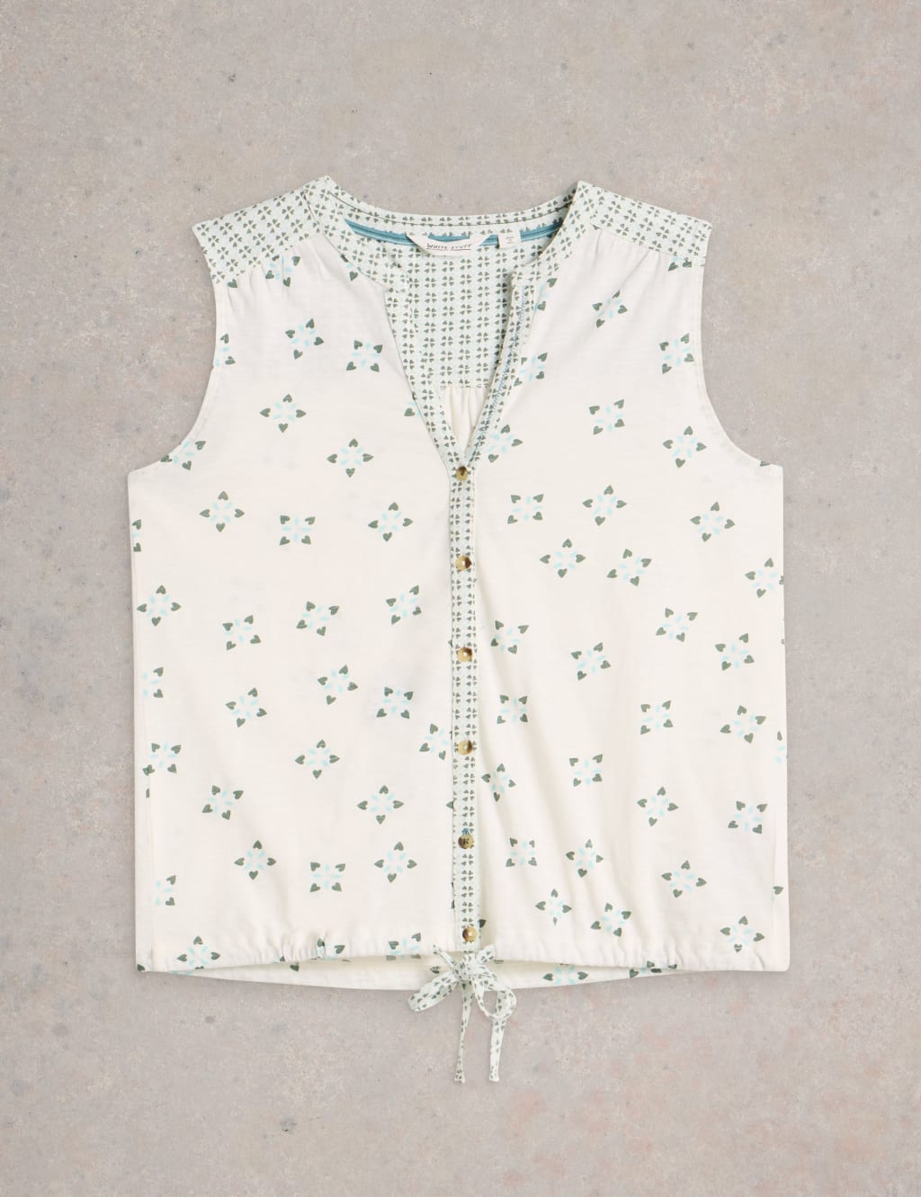 Pure Cotton Floral Tie Hem Sleeveless Shirt 2 of 6