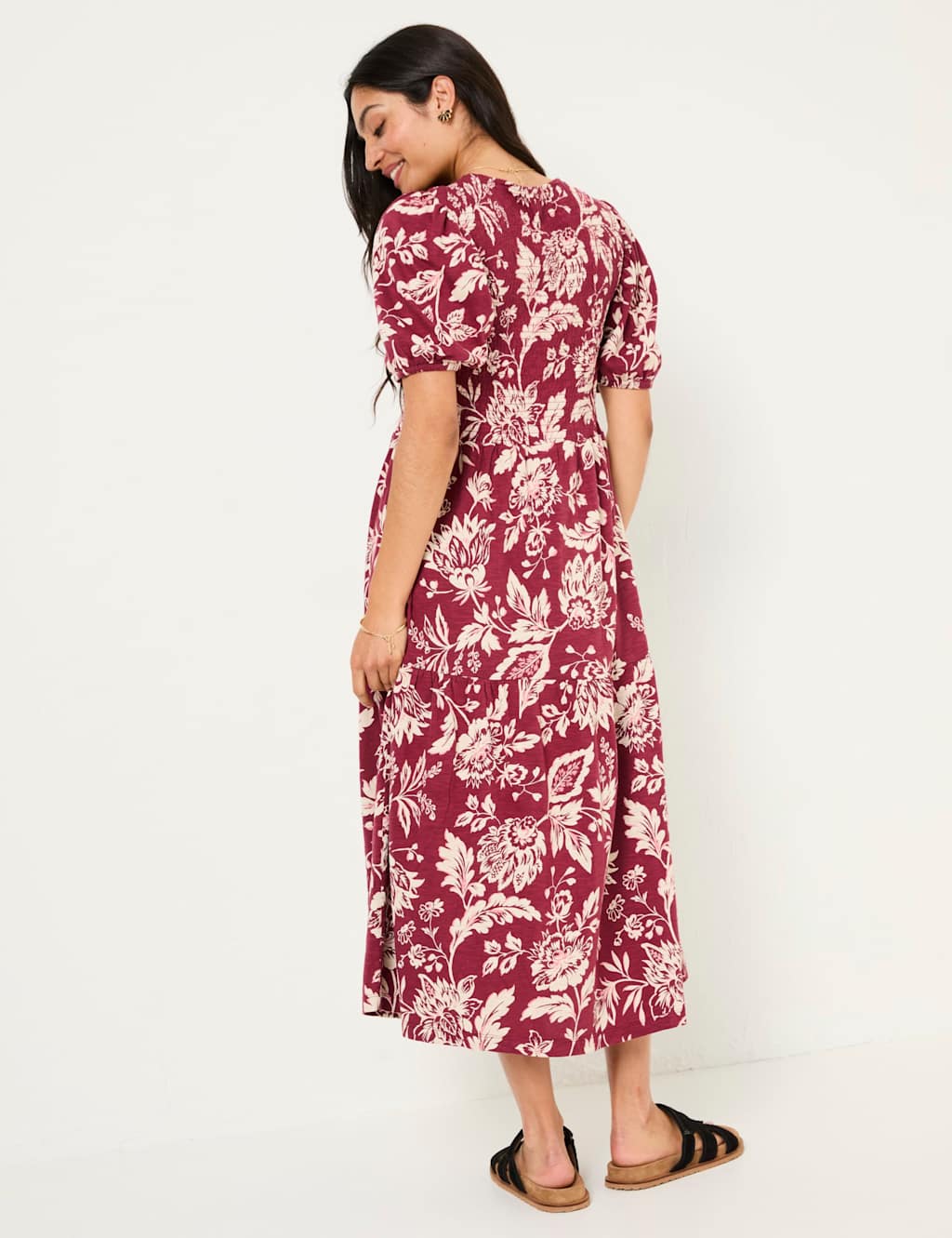 Cotton Rich Floral V-Neck Midi Waisted Dress 4 of 5
