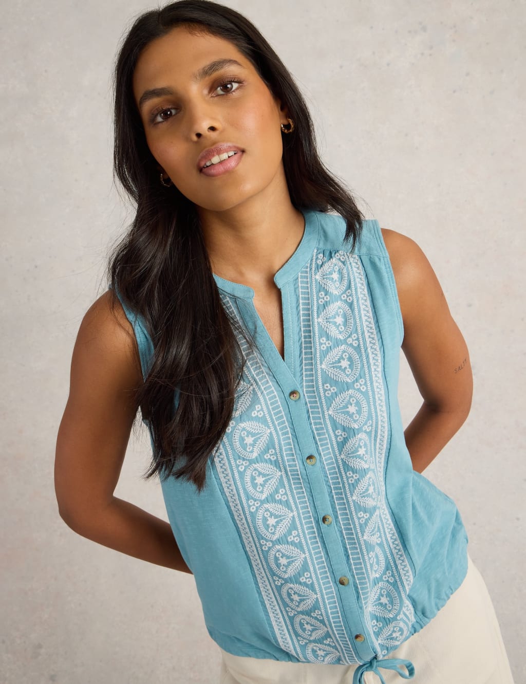 Pure Cotton Embroidered V-Neck Top 5 of 6