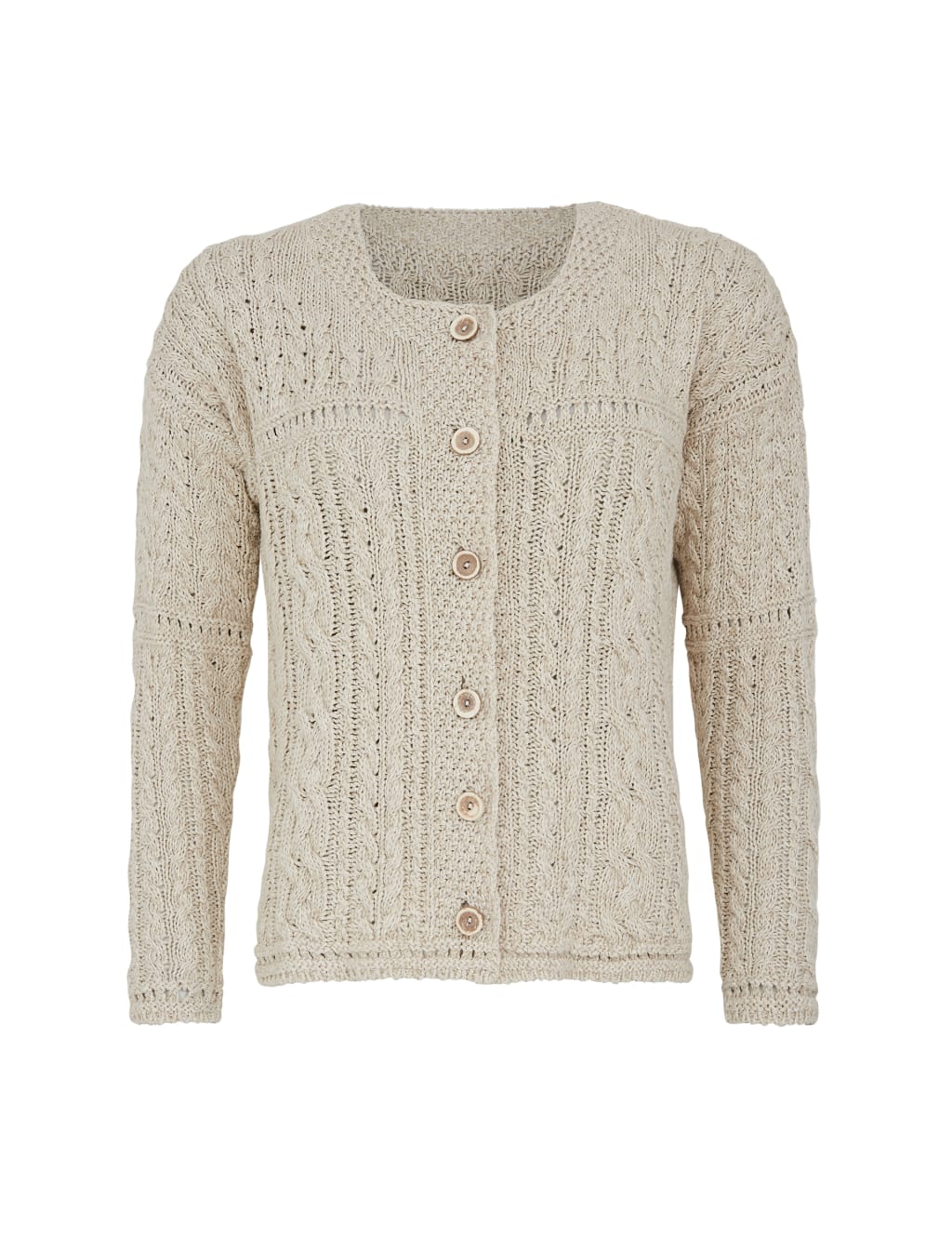 Cotton Rich Cable Knit Cardigan with Linen 2 of 4