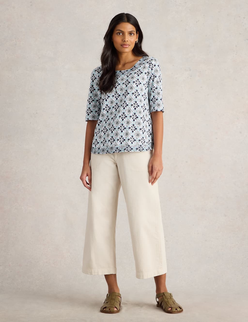 Pure Cotton Printed Scoop Neck T-Shirt 3 of 6