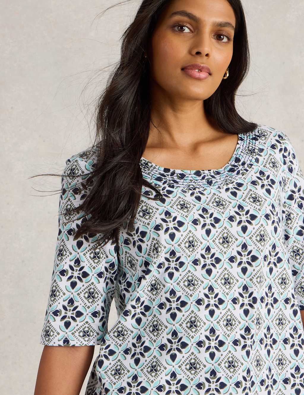 Pure Cotton Printed Scoop Neck T-Shirt 5 of 6