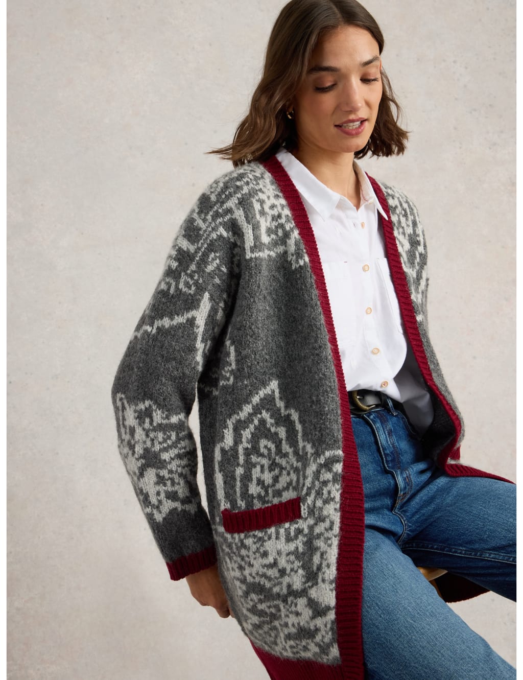 Wool Rich Floral Edge to Edge Cardigan White Stuff M S