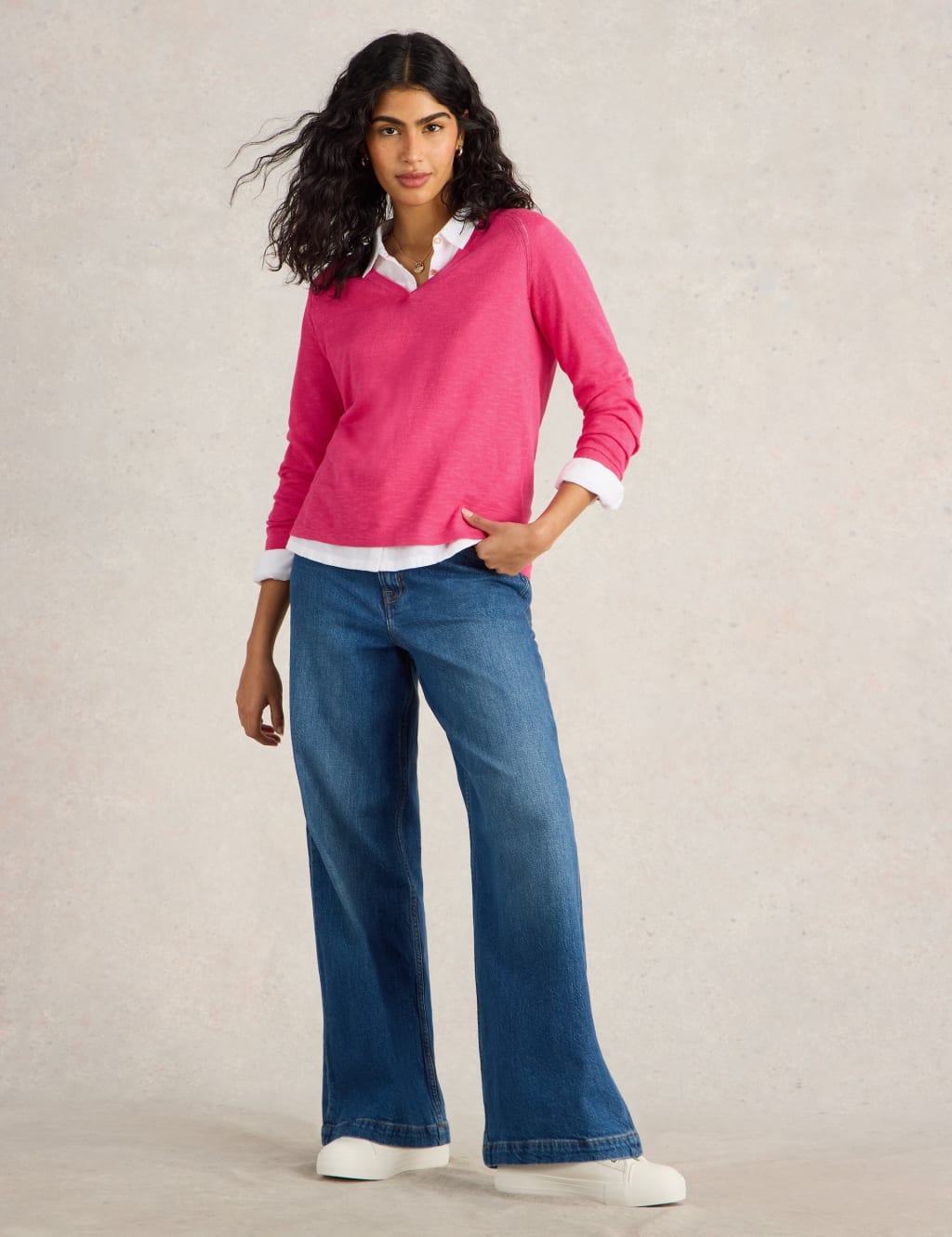Cotton Rich V-Neck Jumper With Linen 3 of 6