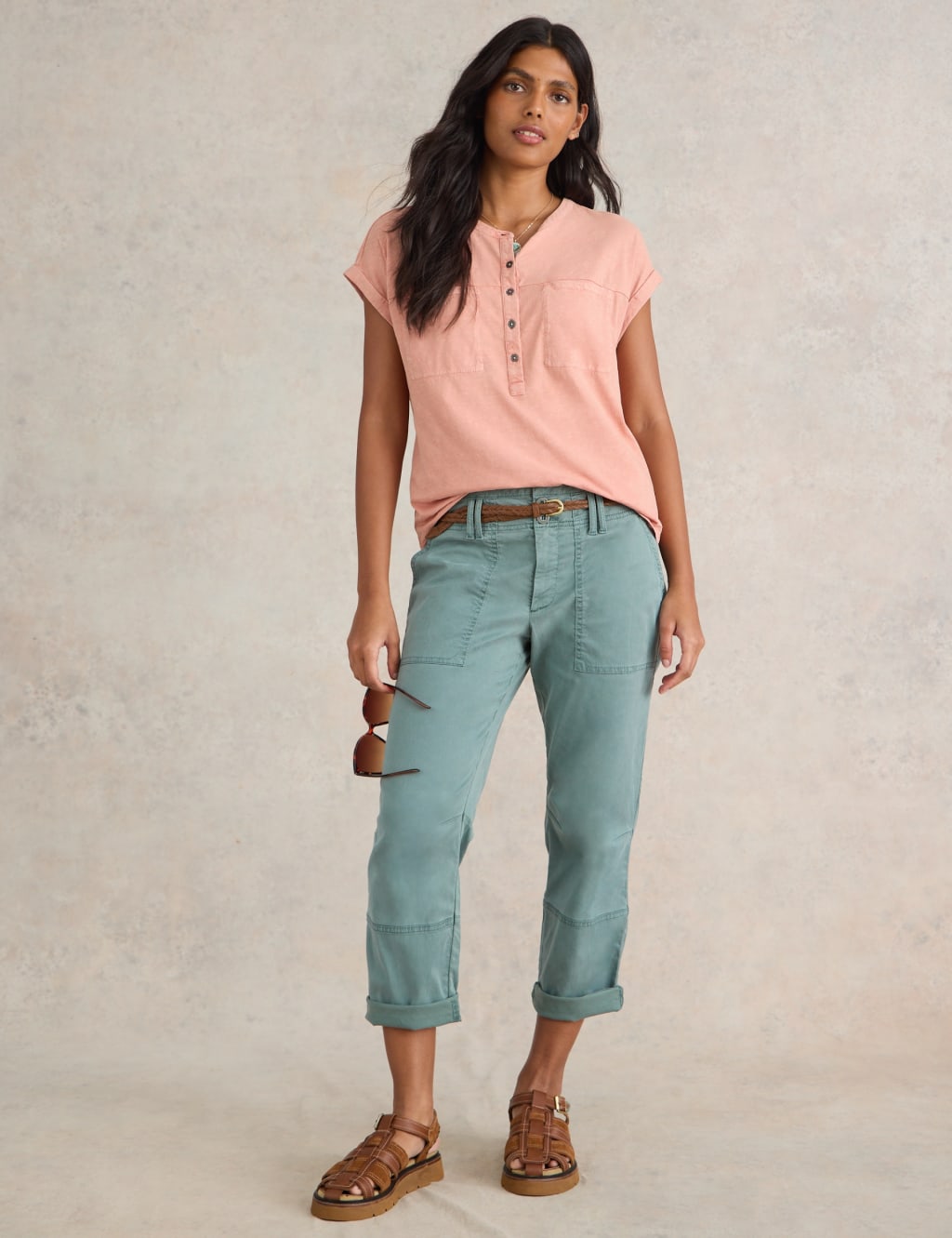 Pure Cotton Crew Neck Button Detail Shirt 3 of 6