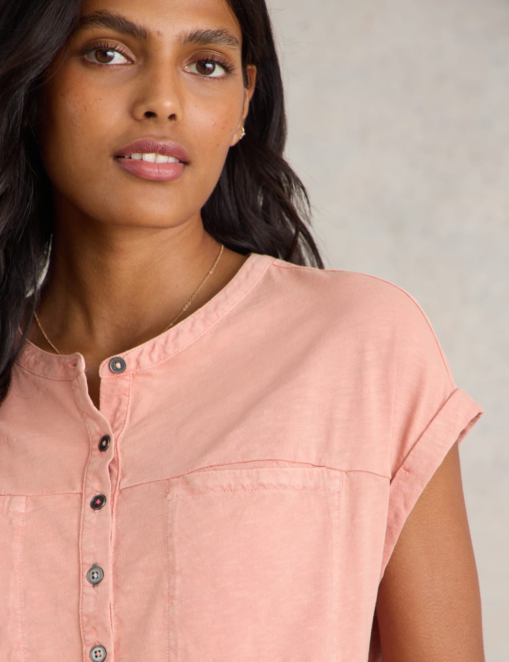 Pure Cotton Crew Neck Button Detail Shirt 5 of 6