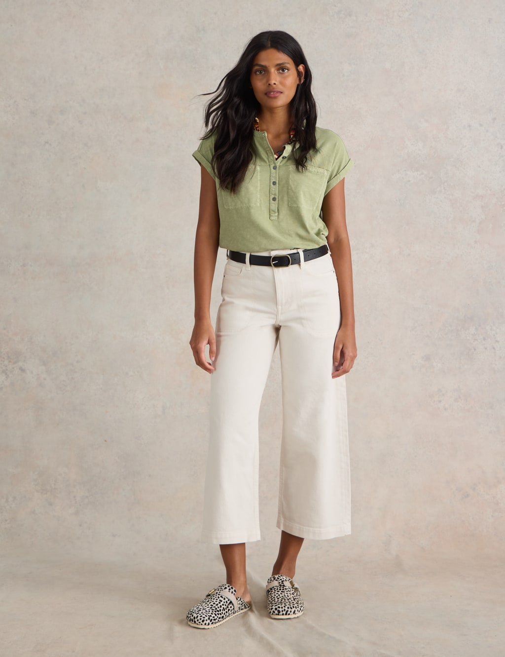 Pure Cotton Crew Neck Button Detail Shirt 3 of 6