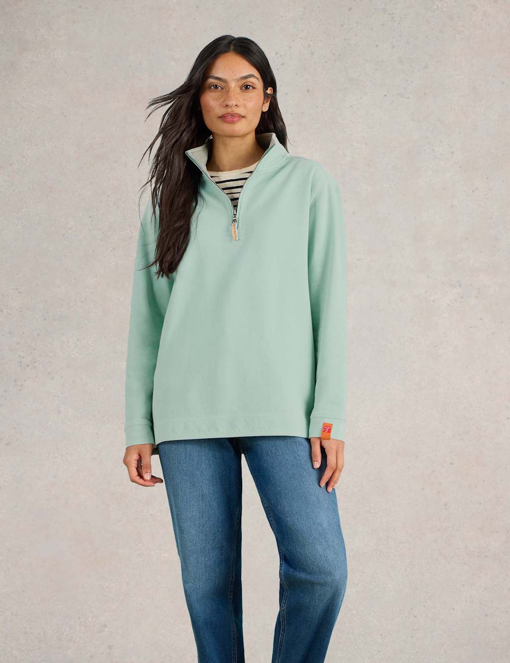 Pure Cotton Funnel Neck Half Zip Sweatshirt 3 of 7