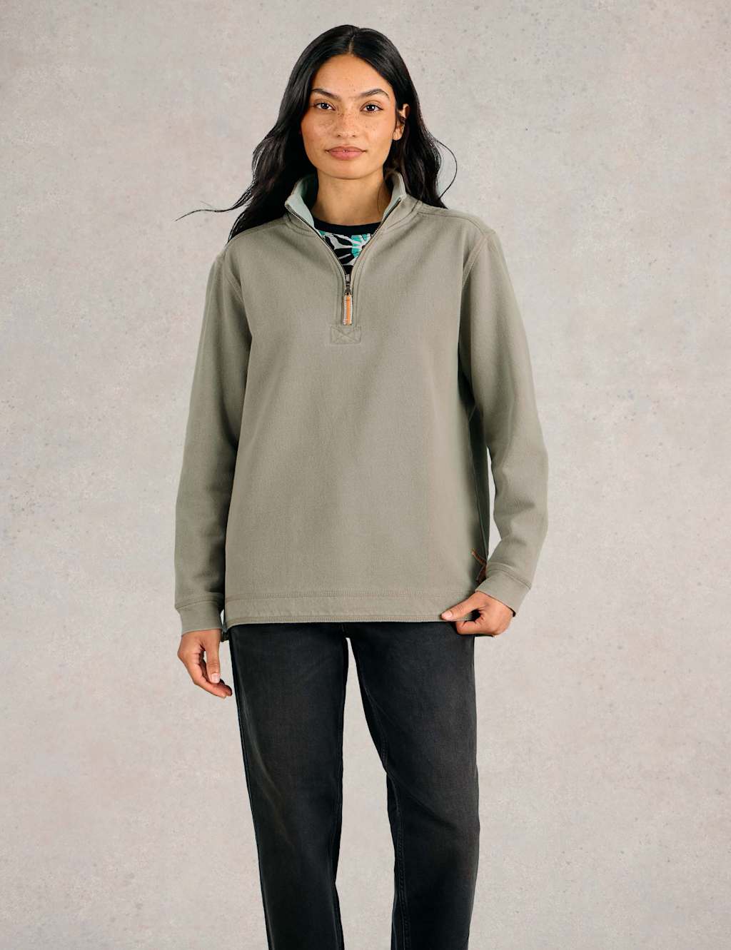 Pure Cotton Funnel Neck Half Zip Sweatshirt 3 of 7