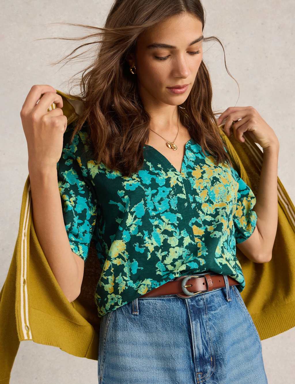 Pure Cotton Printed Notch Neck T-Shirt 1 of 6