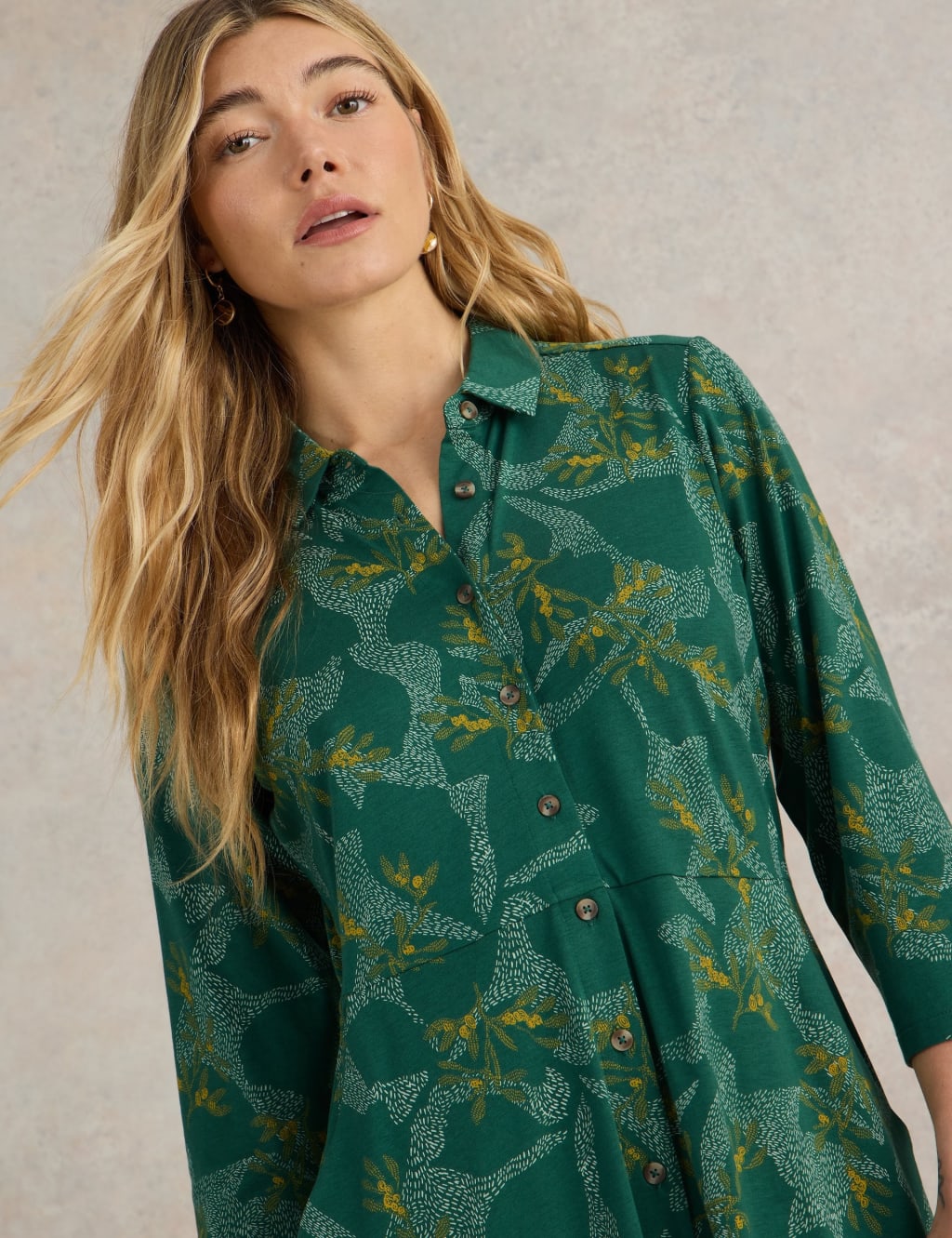 Cotton Blend Jersey Printed Midi Shirt Dress 4 of 6