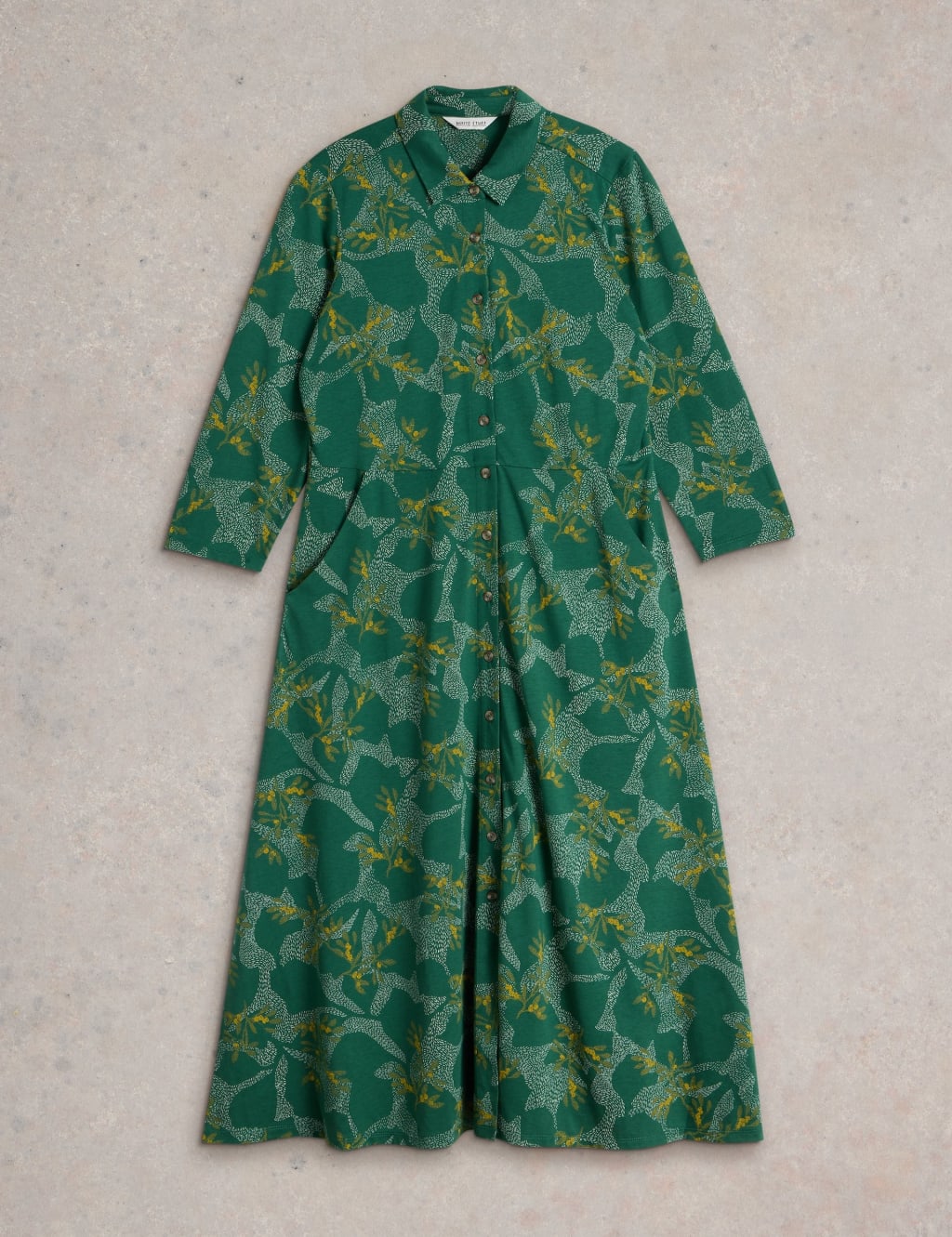 Cotton Blend Jersey Printed Midi Shirt Dress 2 of 6