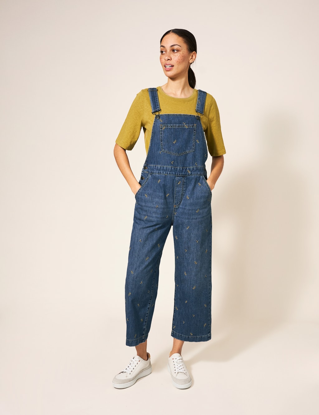 Cropped denim dungarees sales
