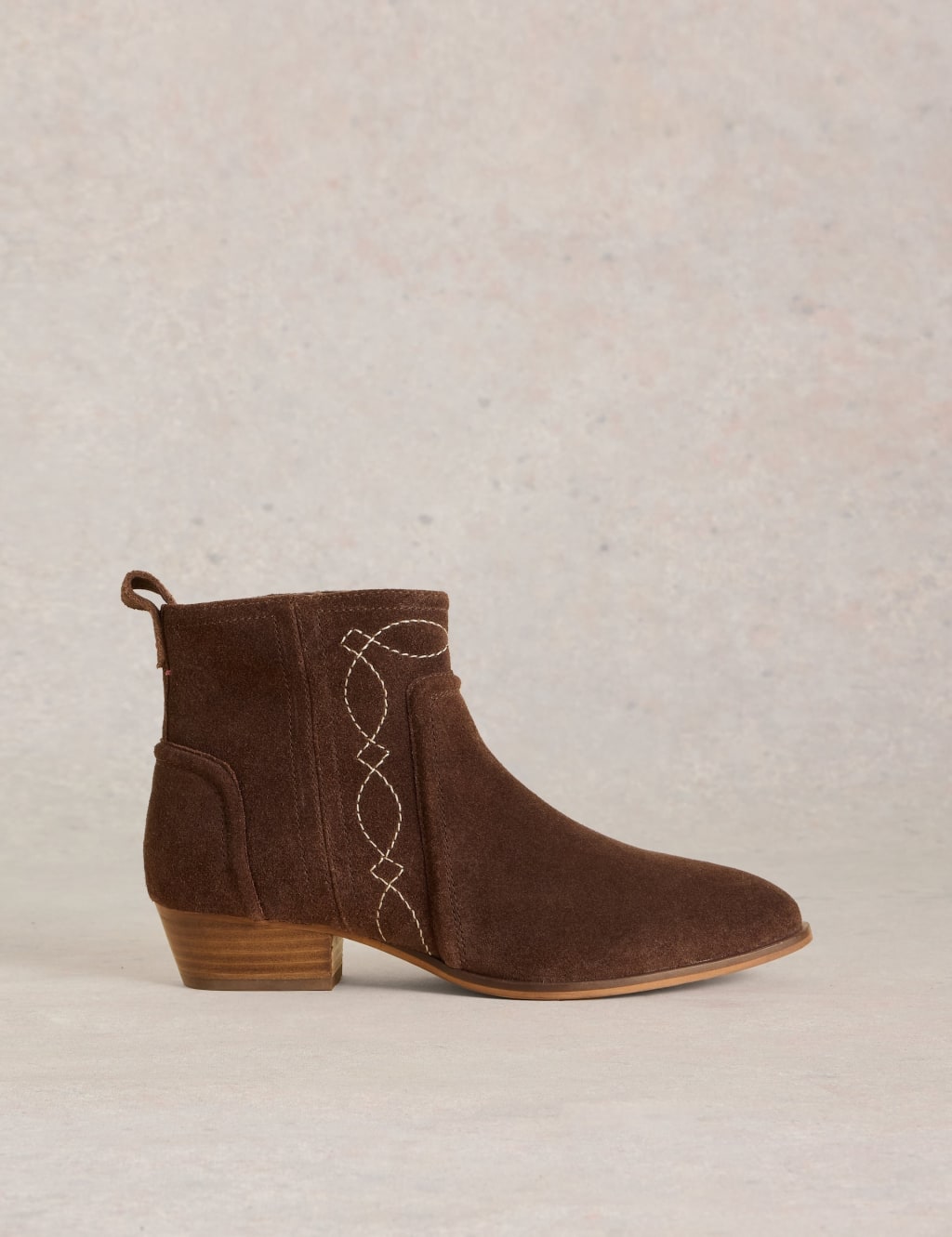 Suede Embroidered Block Heel Ankle Boots White Stuff M S