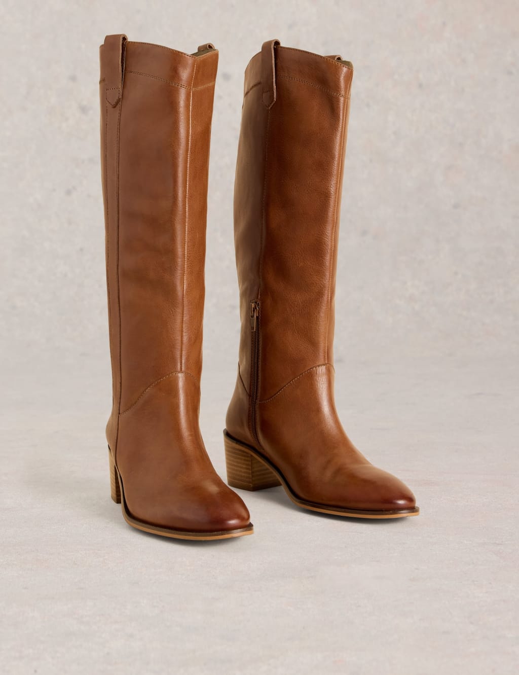 Leather Block Heel Western Knee High Boots 2 of 4